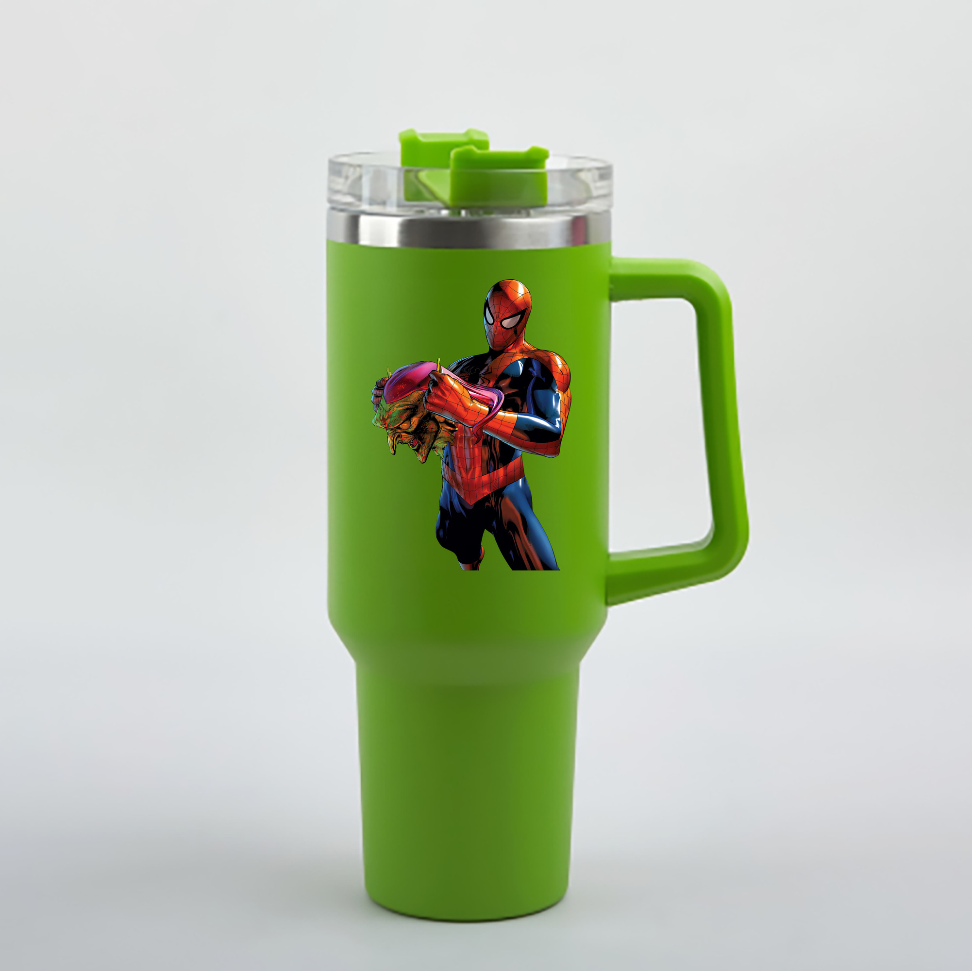 （画像用） Spider Man スパイダーマン 1200mL車用タンブラー - クリスタルステッカー（プラスチックストロー付き）